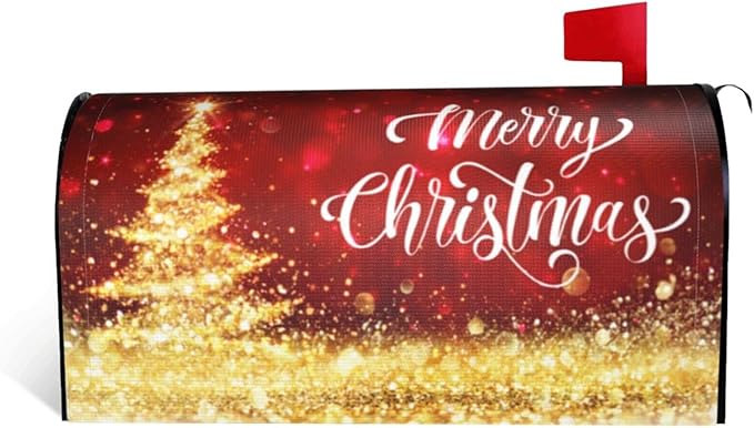 Mailbox Covers Merry Christmas Red Gold Magnetic Letter Post Box Cover Standard Size 25.5 x 21 Inch Garden Yard Home Decorative