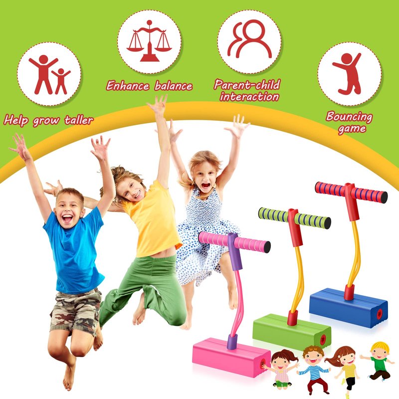 Jerify 3 Pcs Pogo Stick Foam Jumper Toy Foam Pogo Fun and Safe Jumping Stick for Kids Ages 3 and up Outdoor Indoor Toys Gift for Christmas, Makes Squeaky Sounds with Each Hop, Supports up to 250lbs