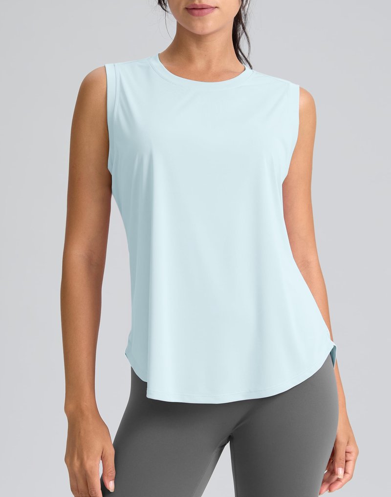 SANTINY Women's Sleeveless Workout Tops Breathable Lightweight Active Tennis Yoga Shirts Athletic Running Tank Tops for Women (Sky Blue_XS)