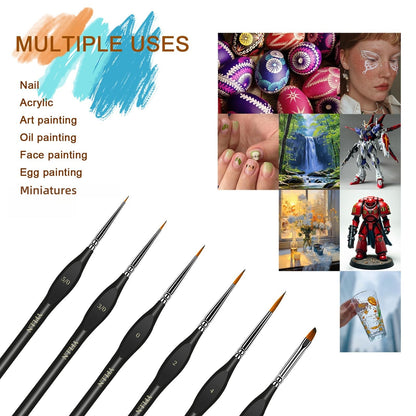 6Pcs Miniature Paint Brushes Set with Triangular Handles - for Acrylics, Oils, Watercolors & Paint by Number, Figurine(Black)