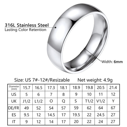 PROSTEEL Wedding Bands Mens Ring 6mm Stainless Simple Knuckle Rings