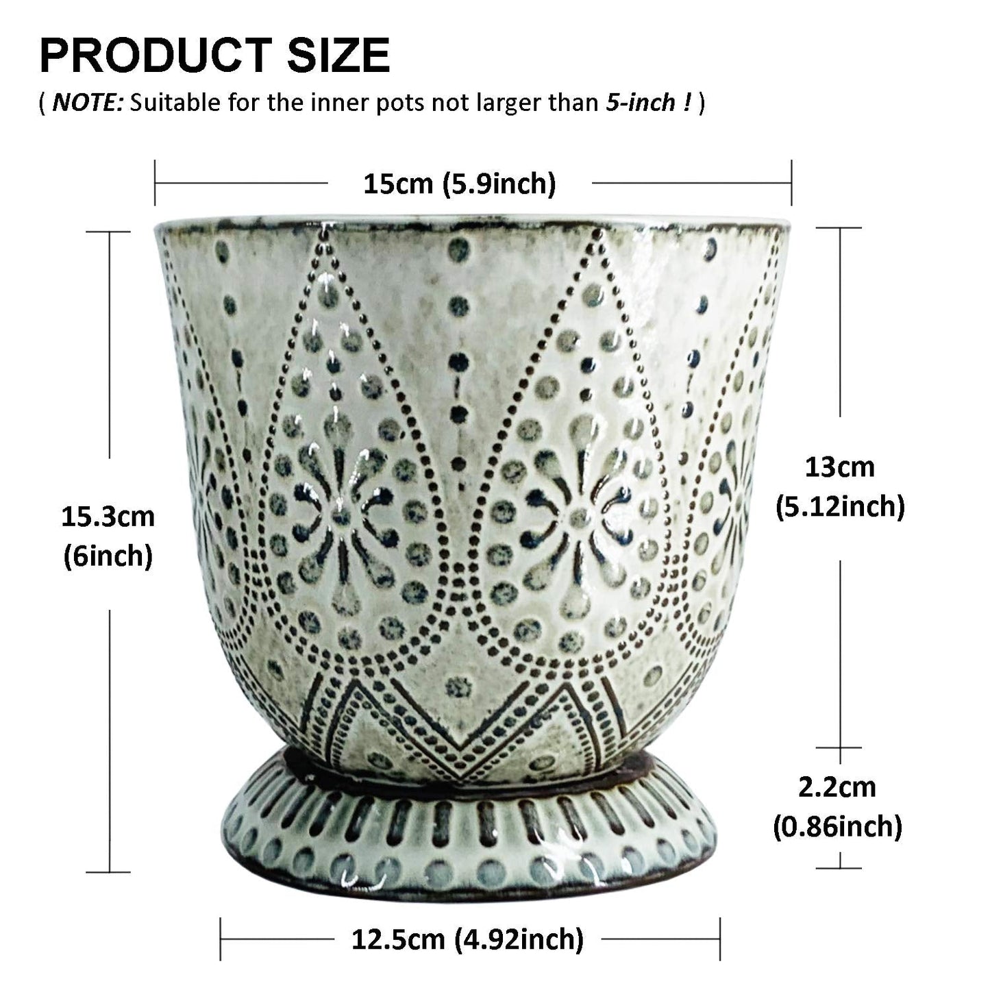 Gepege 6 Inch Beaded Ceramic Planter Set of 2 with Drainage Hole and Saucer for Plants, Indoor-Outdoor Large Round Succulent Orchid Flower Pot (Smoked Gray, Inner-pots not Larger Than 5 Inch)