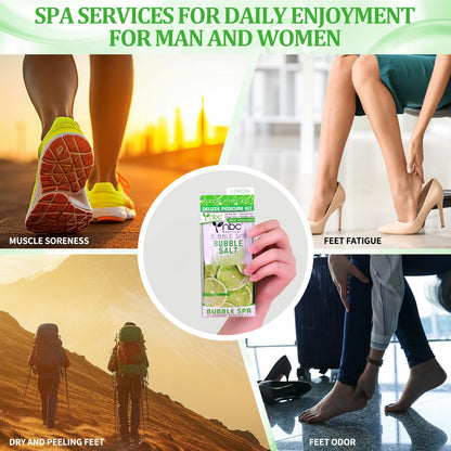 Pedicure Kit Foot Soak Set: Bubble Salt, Sugar Scrub, Massage Mask, Massage Lotion in a Box, 4 Step Foot Spa Kit for Dry Feet,Tired Feet（3 Set Tropical Fruit)