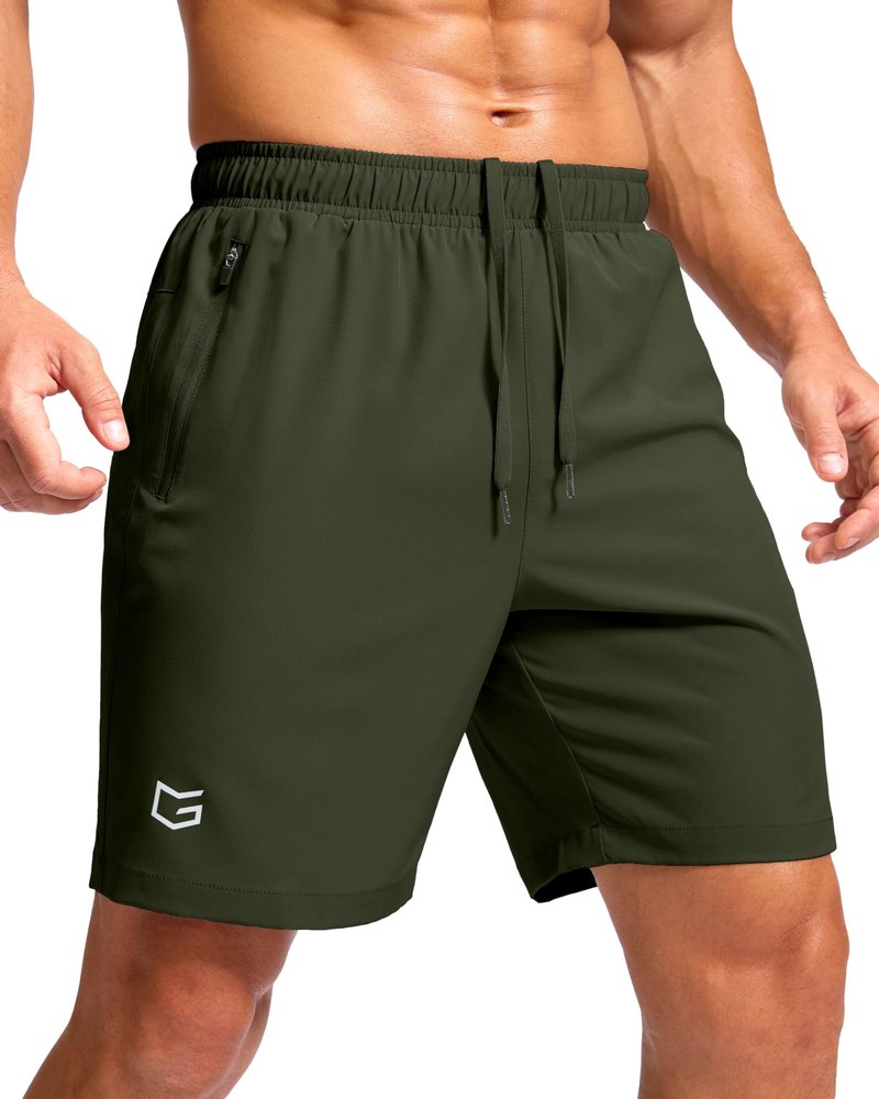 G Gradual Men's Athletic Running Shorts with Zipper Pockets Quick Dry 7"/ 5"/ 9" Workout Gym Shorts for Basketball Hiking(Olive,7XXXL)