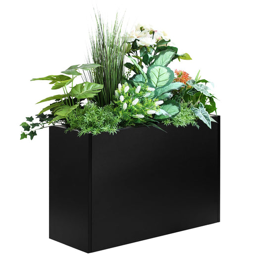 Talustool Heavy-Duty Black Rectangular Steel Planter Box 38”x12”x24”, Rust-Resistant with Drainage Holes, Removable Shelf & Reinforced Edges for Tall Plants, Patio, Porch & Yard