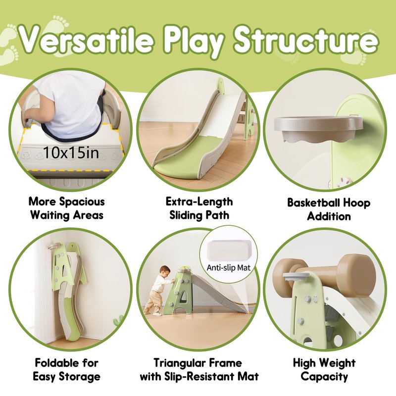 Indoor Toddler Slide for Kids Age 1-7, 3 in 1, Kid Play Climber Playset, Foldiable for Toddlers with Basketball Hoops and Ball, Baby Slide for Backyard Playsets Indoor and Outdoor