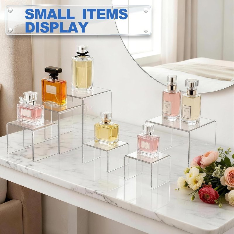 Aheroi Acrylic Display Risers - 6 Pcs Set of Square Stands for Figures & Cupcakes | 3", 4", 5" Sizes