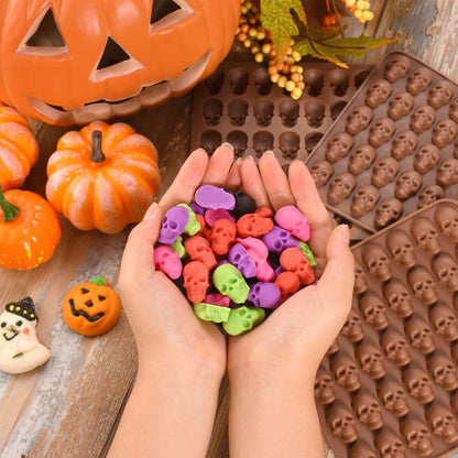 3 Pack Gummy Skull Silicone Candy Molds, Halloween Mini Skull Mold with 3 Droppers Non-stick Candy Molds