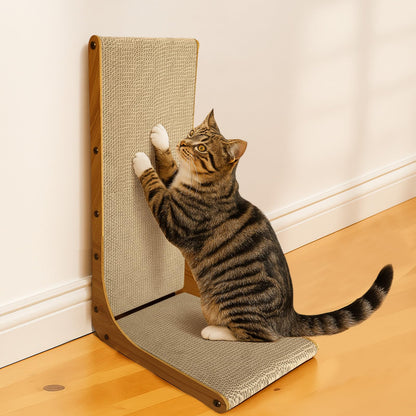 AGYM Cat Scratcher, 26 inch L Shape Cat Scratching Pad for Indoor Cats, Durable Sustainable Cardboard Scratcher with Box, Recyclable Vertical Cat Scratch Pad to Protect Furniture, Large