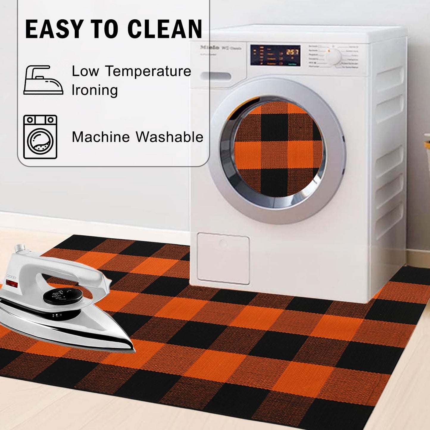 WAYYE Buffalo Plaid Outdoor Rug Checkered Area Rug Washable Doormats Indoor Outdoor Rugs for Layered Front Door Mats, Porch, Entryway, Kitchen, Farmhouse (Orange and Black Plaid, 2'3'' x 3'7'')