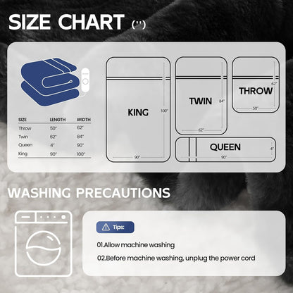 MAXEVE Electric Heated Throw Faux Rabbit Fur Blanket with 8 Heating Levels & 8 Hours Auto Off, Fast Heating Warm Cozy Sherpa Washable Blanket with Over-Heat Protection, ETL Certification, Grey