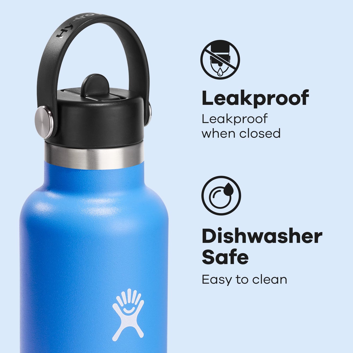 Hydro Flask Water Bottle - Insulated Stainless Steel - Straw Lid, Non Spill, Leakproof 24 Oz Cascade Blue