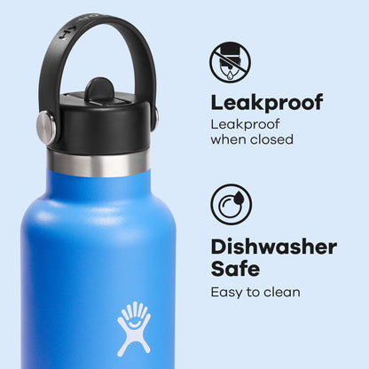 Hydro Flask Water Bottle - Insulated Stainless Steel - Straw Lid, Non Spill, Leakproof 24 Oz Cascade Blue