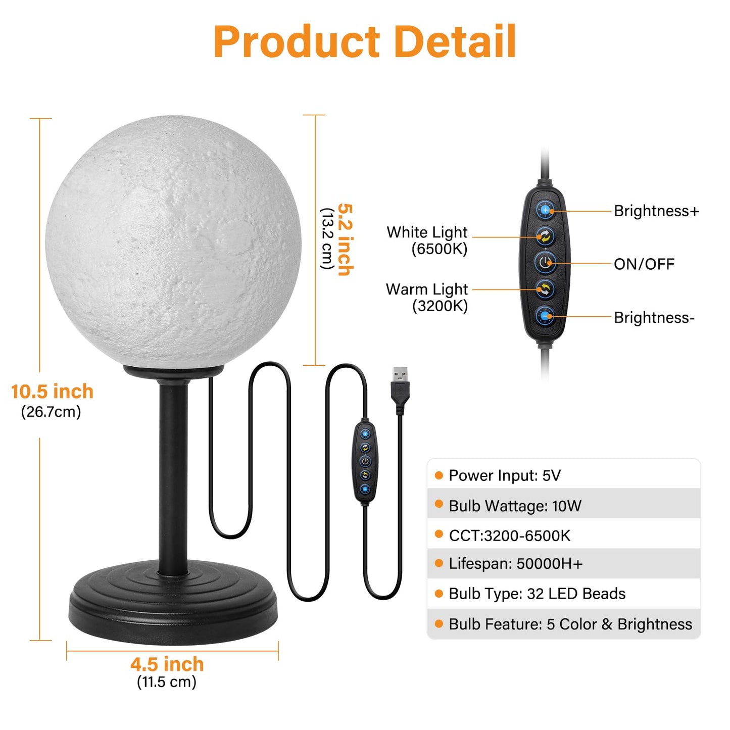 JIMIMORO Moon Lamp LED Night Light - Dimmable Bedside Lamps Small Modern Bedroom Lamp LED Desk Light with 25 Lighting Modes 3D Printed Realistic Moon Surface - Perfect for Girls Boys Kids Birthday