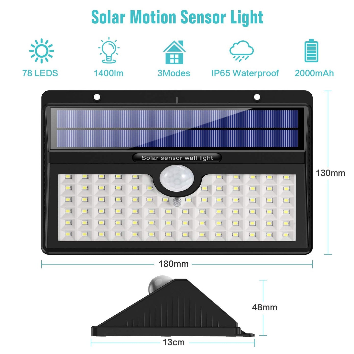 HETP Solar Lights Outdoor, Upgraded 78 LED Solar Motion Sensor Security Lights - Solar Powered Lights Waterproof Wireless Wall Lights Solar Lamps with 3 Intelligent Modes for Outside(2 Pack)
