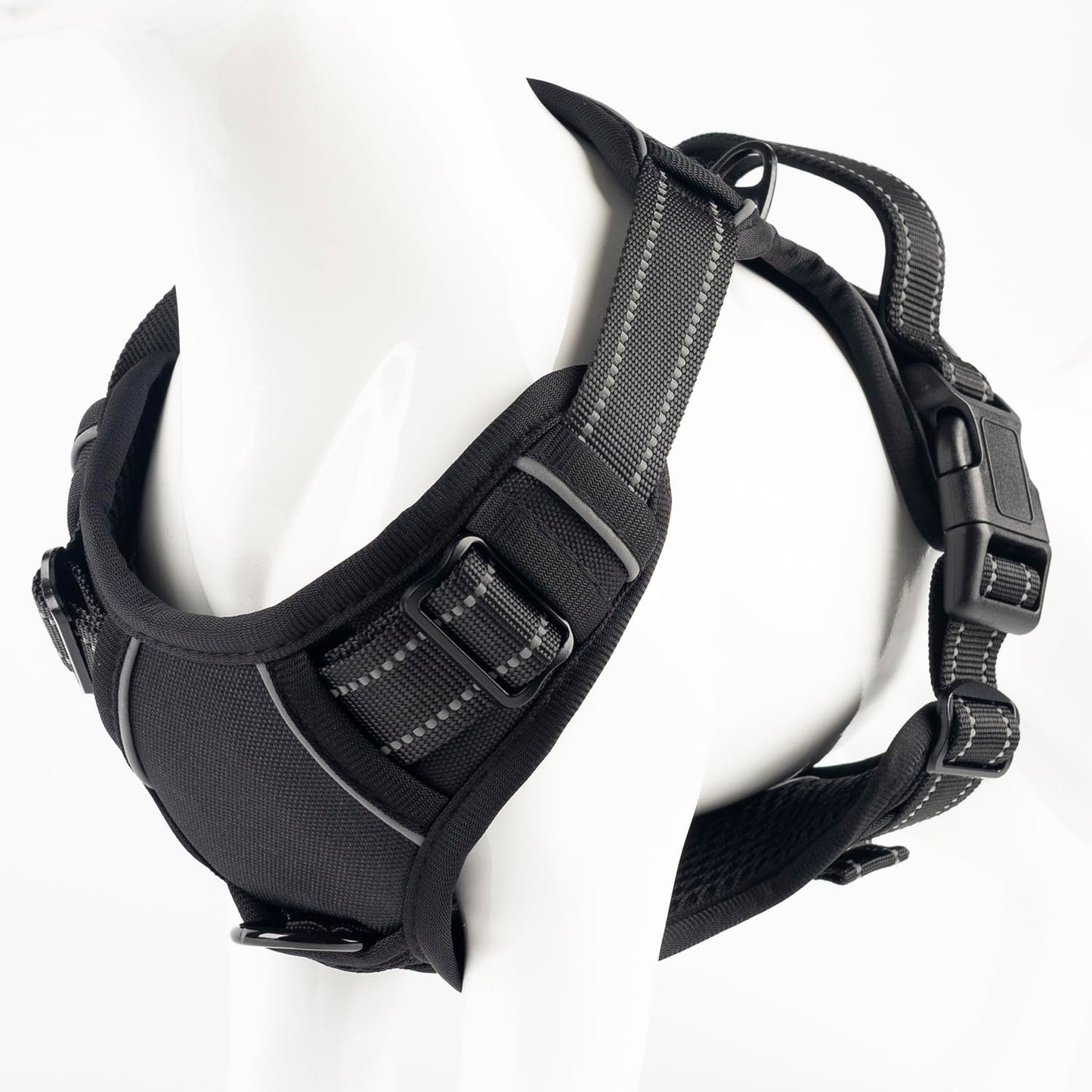 Gavpepy No Pull Dog Harness, Reflective Comfortable Vest Harness with Front & Back Easy Control Handle Adjustable Soft Padded Pet Vest for Small to Large Dogs (Large,Black)