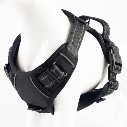 Gavpepy No Pull Dog Harness, Reflective Comfortable Vest Harness with Front & Back Easy Control Handle Adjustable Soft Padded Pet Vest for Small to Large Dogs (Large,Black)