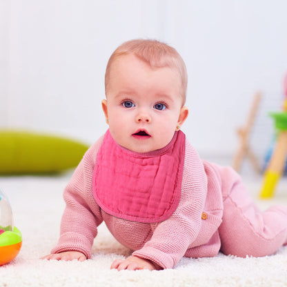 Frienda 6 Pcs Muslin Bibs Burp Cloths for Baby Teething Bandana Bibs 6 Absorbent Layer for Baby Boy Girl Cotton Burping Cloth(Pink Series)