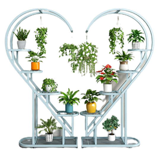 Eiwitany Floor-Standing Wrought Iron Flower Stand Installation Simple Load-Bearing Strong Home Living Room Balcony Heart-Shaped Shelf (Blue)