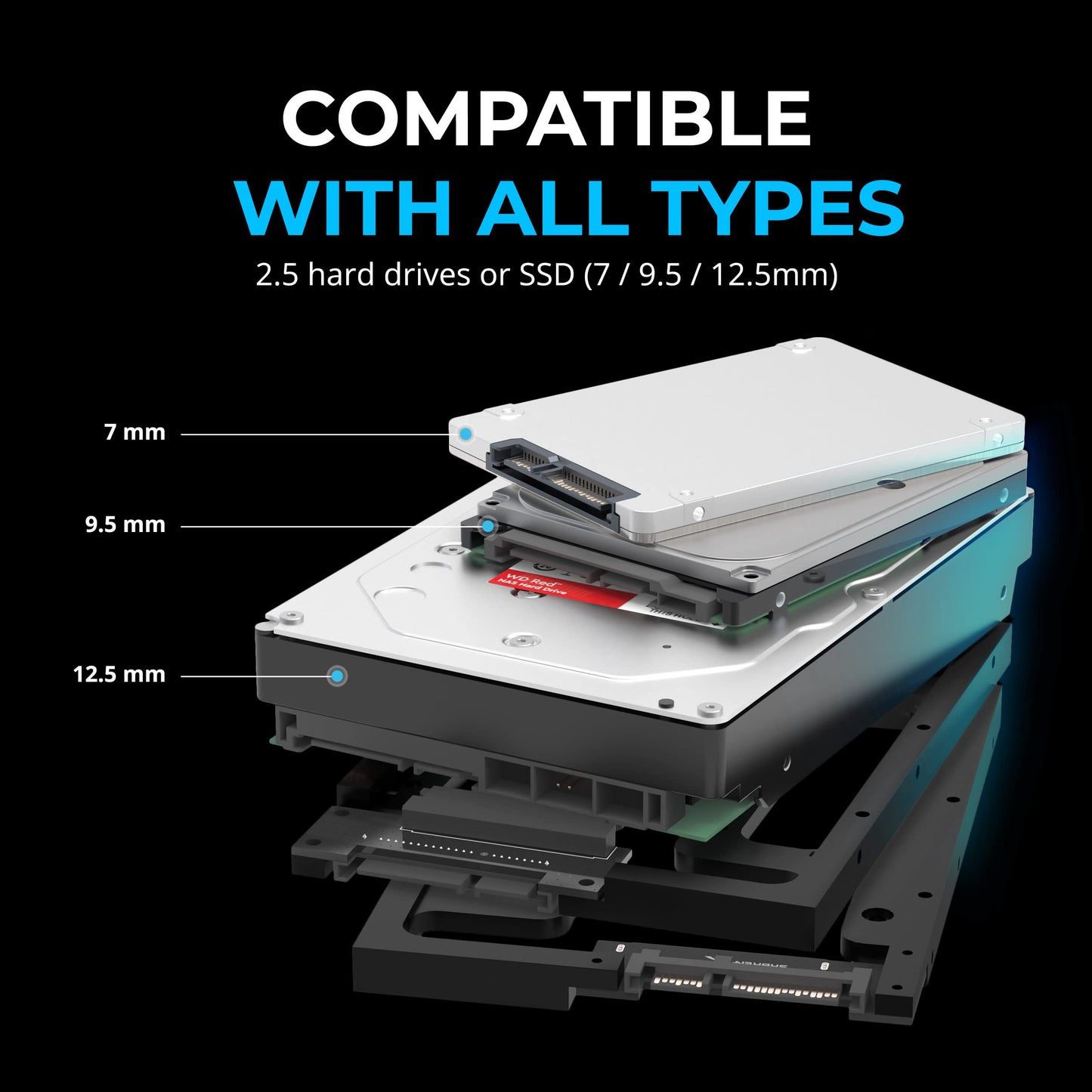 SABRENT 2.5" to 3.5" SSD Mounting Bracket – Internal Hard Drive Adapter & SATA III Converter for 7mm–15mm 2.5" SSD/HDD – Tool-Free Install – Desktop & Server Bay Compatible (BK-PCBS)