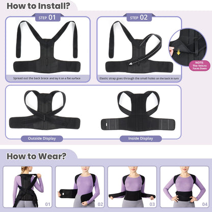 Back Brace for Women and Men Posture Corrector with Adjustable Lumbar Support - Shoulder Upper Lower Back Pain Relief for Hunchback Scoliosis Sciatica - Breathable Design (31.5’’-35.5’’)