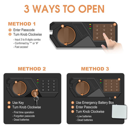 1.2 Cub Small Fireproof Safes for Home Use, Digital Home Safe Fireproof Waterproof with Programmable Keypad, Spare Keys and Removable Shelf, Fire Safe Box for Money Medicines Valuables