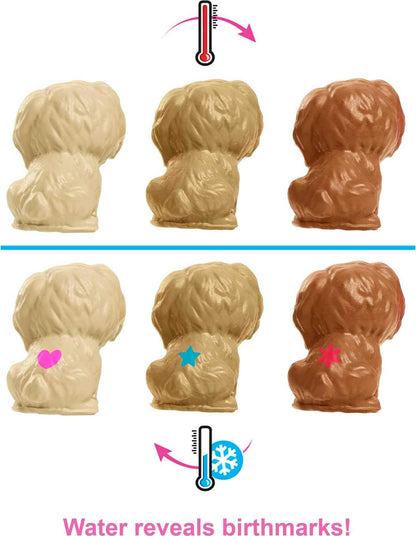 Barbie Doll & Pets Set, Blonde with Mommy Dog, 3 Newborn Puppies with Color-Change Feature & Pet Accessories