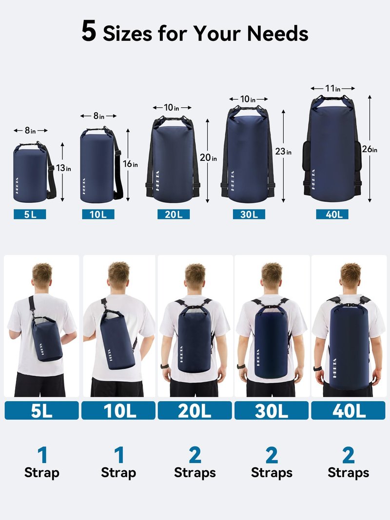 HEETA Waterproof Dry Bag for Women Men, Roll Top Lightweight Dry Storage Bag Backpack with Emergency Whistle for Travel, Kayaking, Boating, Camping, Beach, Cruise Ship Essentials (Dark Blue, 5L)