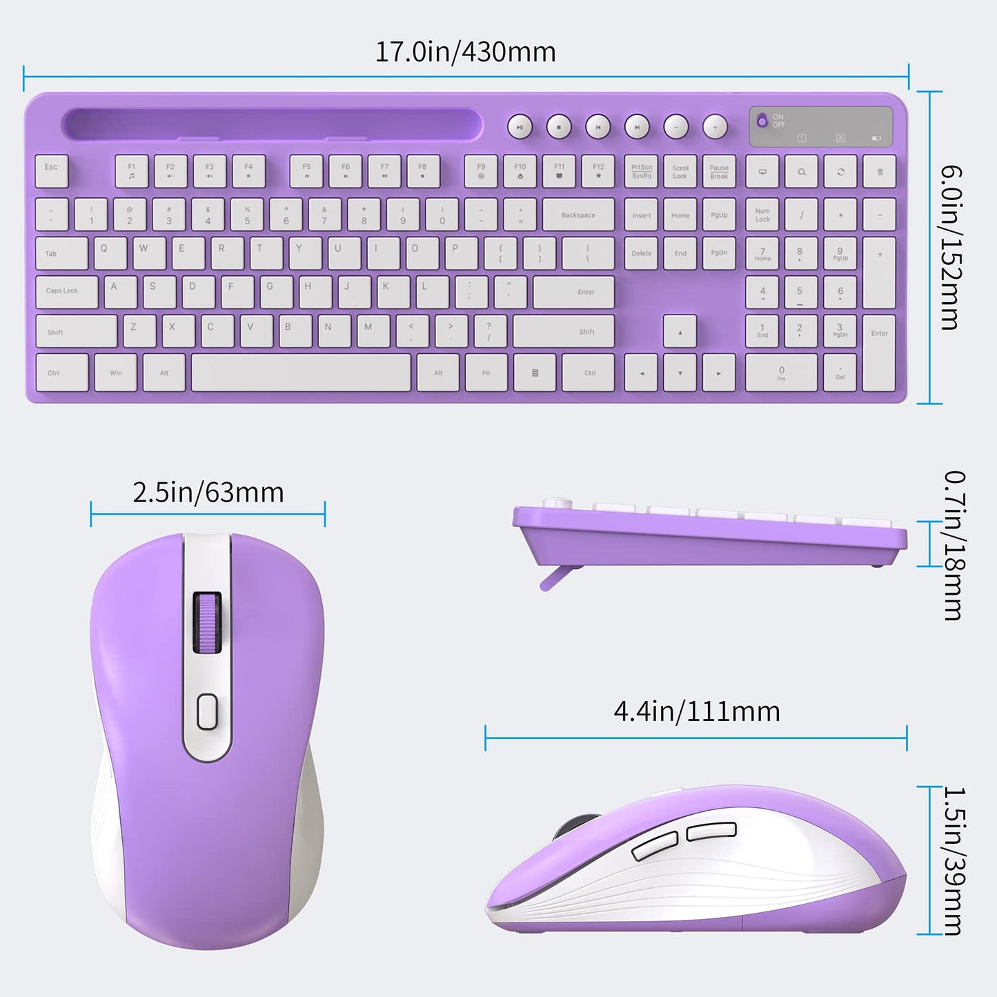 Wireless Keyboard and Mouse Combo, MARVO 2.4G Ergonomic Wireless Computer Keyboard with Phone Tablet Holder, Silent Mouse with 6 Button, Compatible with MacBook, Windows (Black)