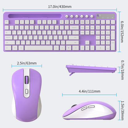 Wireless Keyboard and Mouse Combo, MARVO 2.4G Ergonomic Wireless Computer Keyboard with Phone Tablet Holder, Silent Mouse with 6 Button, Compatible with MacBook, Windows (Black)