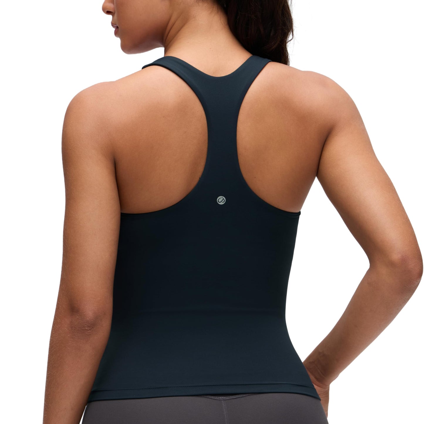 CRZ YOGA Butterluxe Workout Racerback Tank Tops for Women - Padded Athletic Spandex Yoga Shirts with Built in Bra True Navy Small