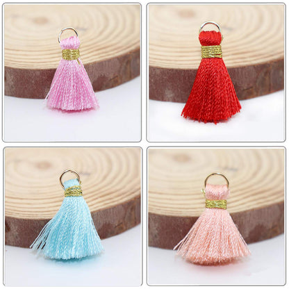 Aokbean 100 pcs Tassel Multi-Colors Mini Tiny Handmade Craft Tassels Charms with Golden Jump Ring for Earring Jewelry Necklace Making Accessories Other Arts DIY Supplies (Mixed)