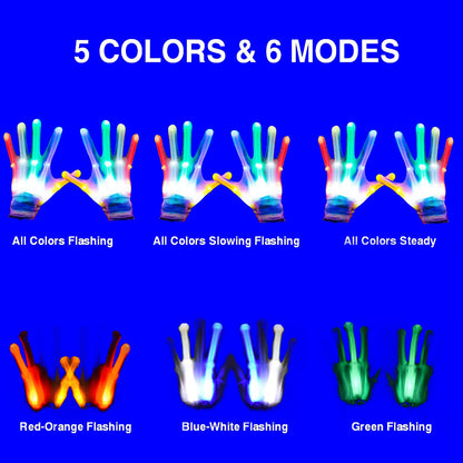 GLEDLOVES LED Gloves for Kids, Teens & Adults - Finger Light Gloves with 5 Colors/6 Modes - Perfect for 9-12 Year Old Boys & Girls - Ideal for Halloween & Christmas Parties
