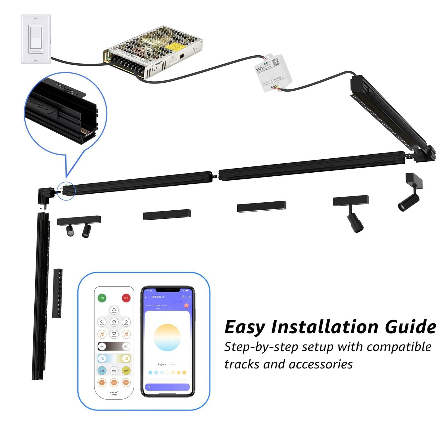 Hengsense Magnetic Floodlight Track Head 4 Pack, 24V 15W LED Lamp for Track Light, Dimmable Linear Floodlight with APP Remote Control, Adjustable CCT 3000K-6000K, ETL Certified Ceiling Lighting