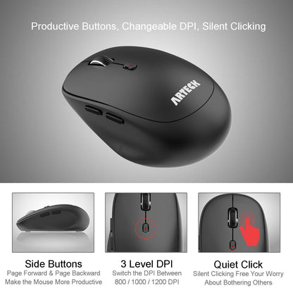Arteck 2.4G Wireless Keyboard and Mouse Combo Ultra Compact Slim Stainless Full Size Keyboard and Ergonomic Mouse for Computer/Desktop/PC/Laptop and Windows 11/10/8 Build in Rechargeable Battery
