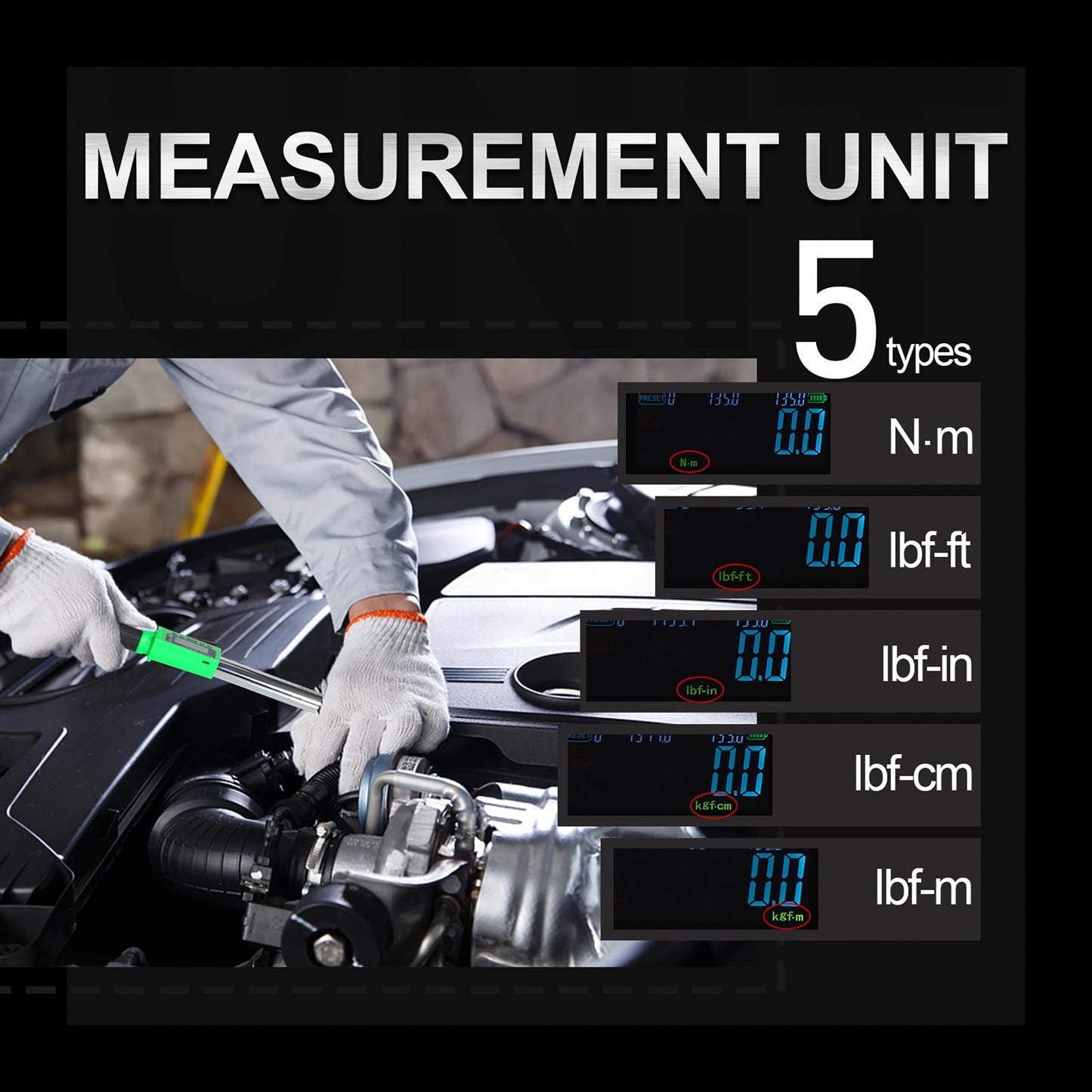 INGJER Electronic torque wrench, 1/2 Digital Torque Wrench 8-160FT-LB/10-220N.M, Torque Range Accurate to 2%, Torque Wrench with Buzzer and LED Flash Notification for Bike/Motorcycle/Auto Repair