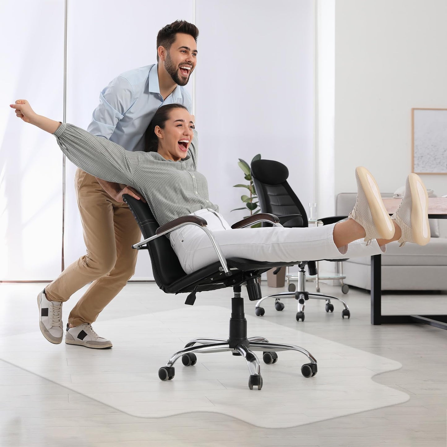 Delamu Chair Mat for Hardwood Floor, 45"×53" Large Office Desk Mat for Rolling Chairs, Computer Gaming Desk Mat, Floor Protector for Home Office, Transparent, Not for Carpet