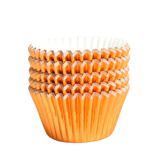 100Pcs Foil Cupcake Liners - Foil Baking Cups for Muffins, Wedding, Birthday, Baby Shower Parties (Orange)