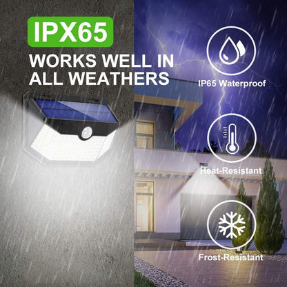 HMCITY Solar Lights Outdoor 120 LED with Lights Reflector and 3 Lighting Modes, Motion Sensor Wall Lights,IP65 Waterproof Solar Powered for Garden Patio Yard (Back Button 2Packs, Daylight White)