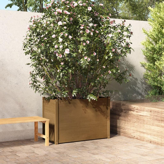 Foknhdi Honey Brown Large 39.4 x 39.4 x 27.6 in Solid Pine Garden Planter Box Raised Square Outdoor Wood Bed for Patio Balcony Backyard Vegetables Flowers