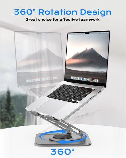 Adjustable Laptop Stand, Computer Stand with 360 Rotating Base, Ergonomic Laptop Riser Mount for Desk Foldable Protable Computer Desk Fits with MacBook Pro Air (10-16") - Black