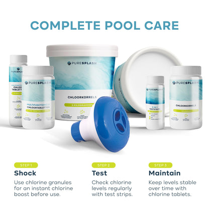 𝐏𝐔𝐑𝐄 𝐒𝐏𝐋𝐀𝐒𝐇! 1kg 4-in-1 Chlorine Tablets with Floating Dispenser – Hot Tub & Pool Chemicals for Inflatable, Paddling & Above-Ground Pools | Sanitiser, Algaecide, Stabiliser, Clarifier