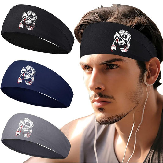 Sweat Band Headbands Men 3 Pcs Sport Sweatbands Headbands for Men Women Skull Workout Cooling Headband Mens Running Headband Head Band Mens Stretchy Hairband Gym Yoga Tennis Athletic