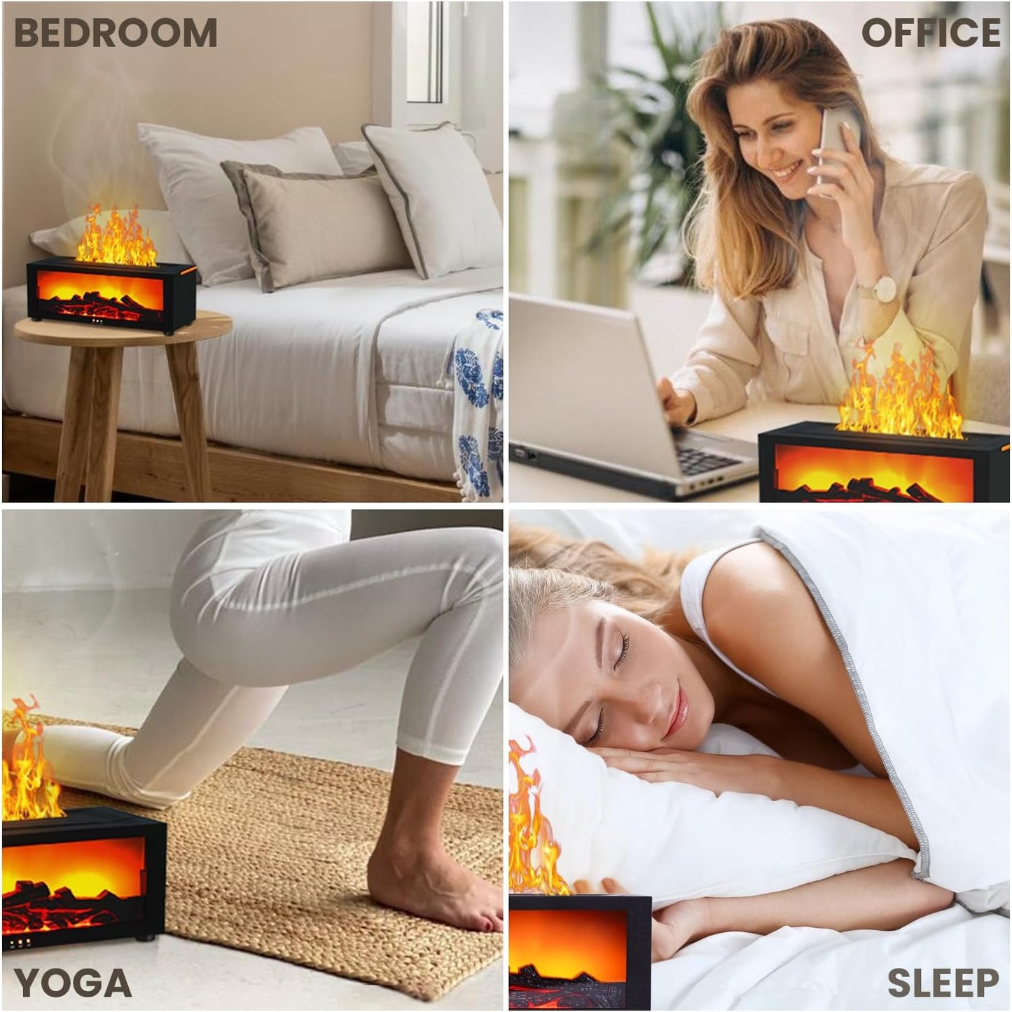 Fireplace Humidifier Diffuser, 7 Colors Flame Diffuser for Essential Oils, Fire Aroma Diffuser with Remote, Air Humidifiers Aromatherapy Diffuser for Home, Bedroom, Office,Yoga