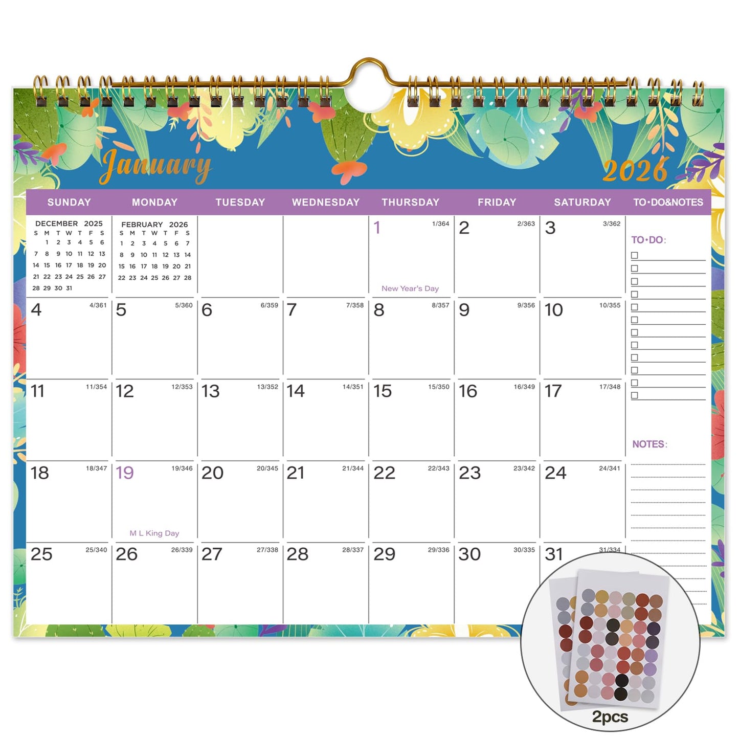 Lbylyhxc 2026 Calendar - Includes January 2026 to June 2027-18 Monthly Wall Calendar 2026, 11 x 8.5 Inches.Thick Paper with Julian Dates and Block for New Year and Christmas Presents (wall calendar 2026-2027 flower)