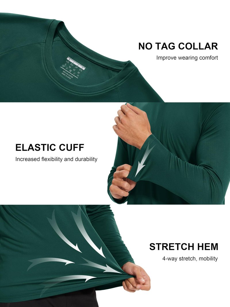 MAGCOMSEN Men's Dark Green UPF 50+ Sun Protection Quick Dry Long Sleeve Athletic T-Shirt XX-Large