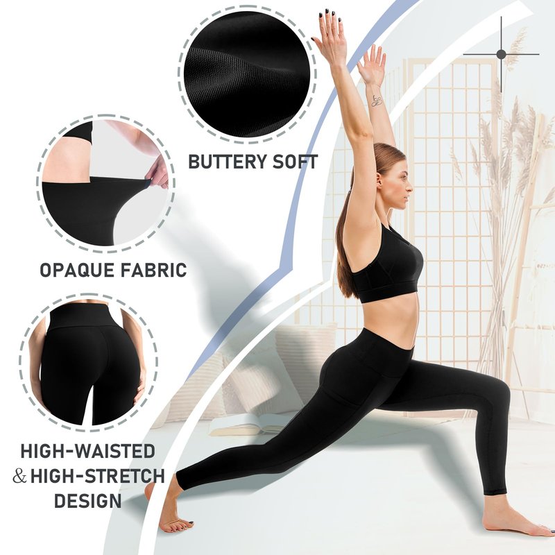 Walifrey Leggings with Pockets for Women 2 Packs,Women's High Waisted Yoga Leggings Gym for Workout Black XXL