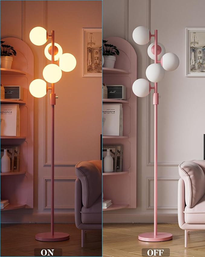 Lightdot Gold Floor Lamp Dimmable (Brightness Adjustable) Globe Retro Standing Lamps with 5PCS 3000K G9 Bulbs, Mid Century Modern Floor Lamp for Living Room Bedroom Home Office