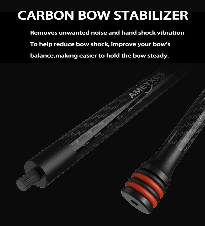 AMEYXGS 6/8/10/12 Inch Archery Bow Stabilizer Carbon Fiber Balance Bar Rod Side Rod Stabilizer Dampen Weight for Compound Bow Recurve Bow Accessory (Black, 12 Inch)
