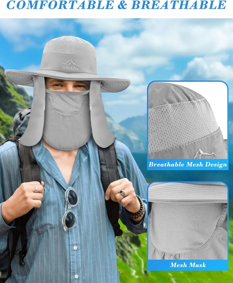 Sun Cap Fishing Hat - UPF 50+ Wide Brim Outdoor Protection | Face & Neck Flap Cover for Men & Women